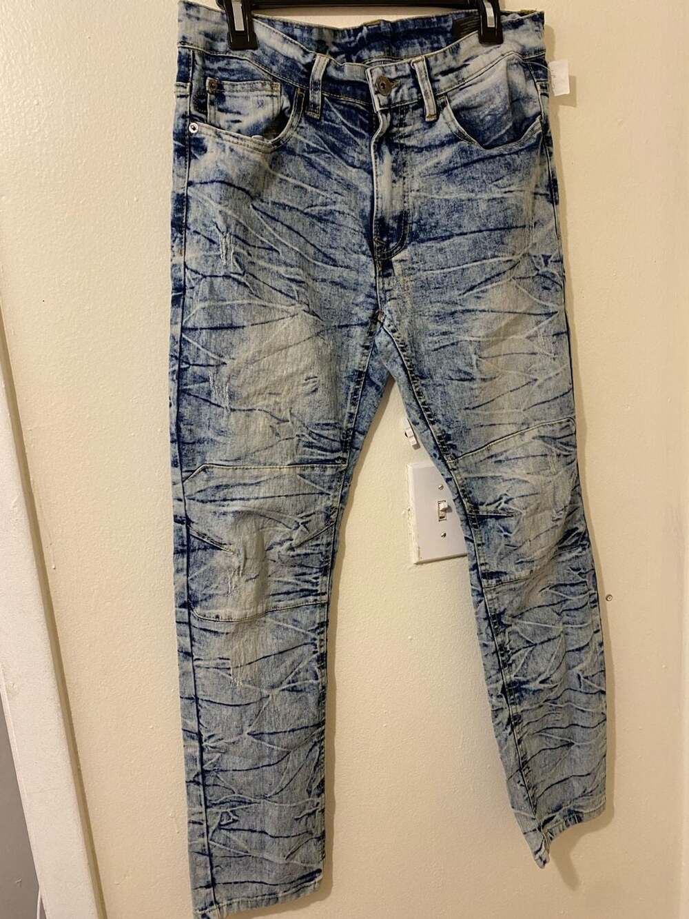 WT02 Men's Jeans 30x29 Acid Wash Denim Stretch Skinny Fit